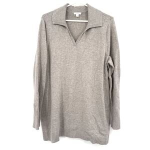 J. Jill PureJill Size Large Tan Pullover Sweater Collared V Neck‎ Cotton Blend
